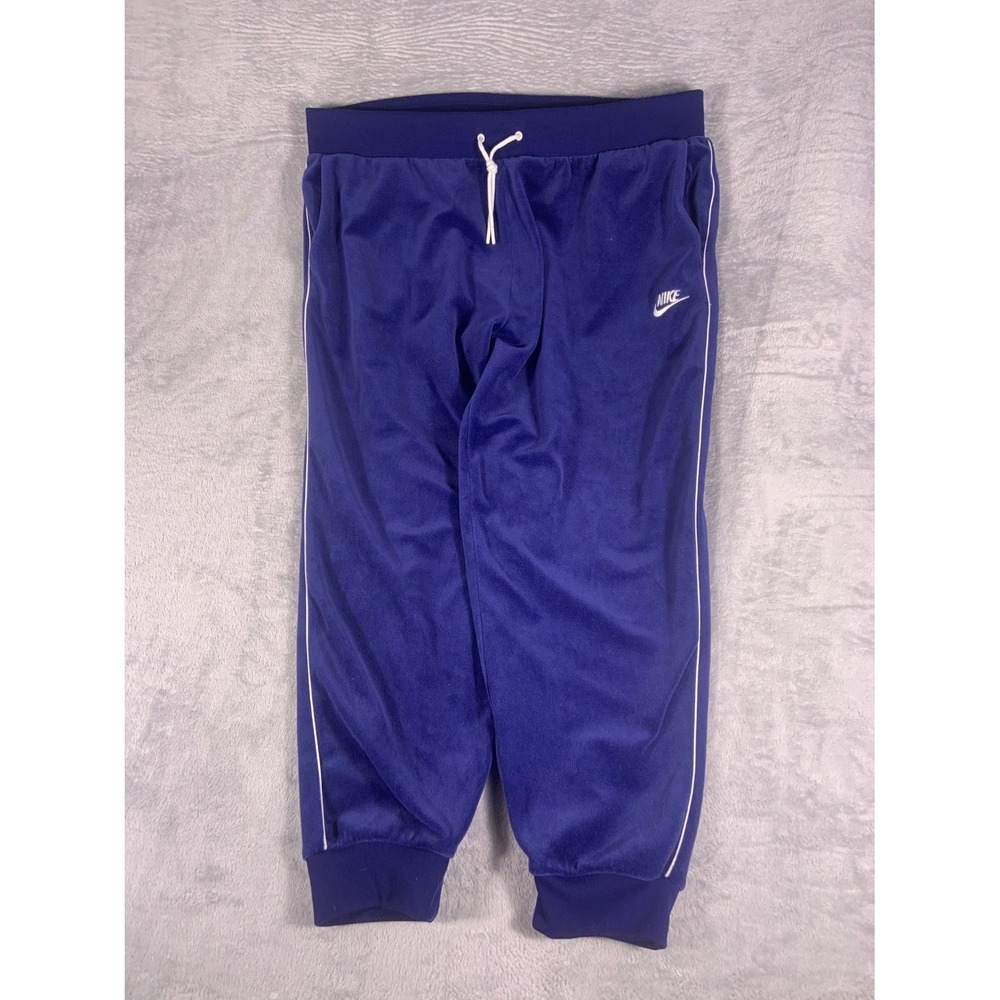 Y2K Nike Pants Mens 2XL Blue Velour Plush Fabric Ribbed Ankle Cuffs Drawstring